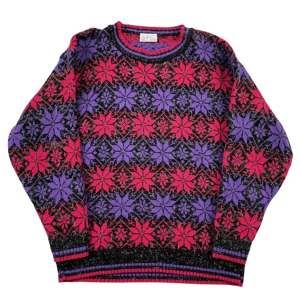 VTG GFC Sweater Womens Small‎ Pink Purple Poinsettia Made in USA